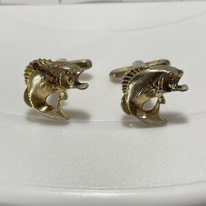 Vintage Goldtone HICKOK Fish Fishing Bass Men's Cuff Links